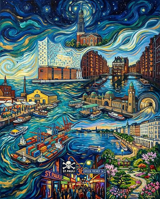 Hamburg im Stil von Van Gogh